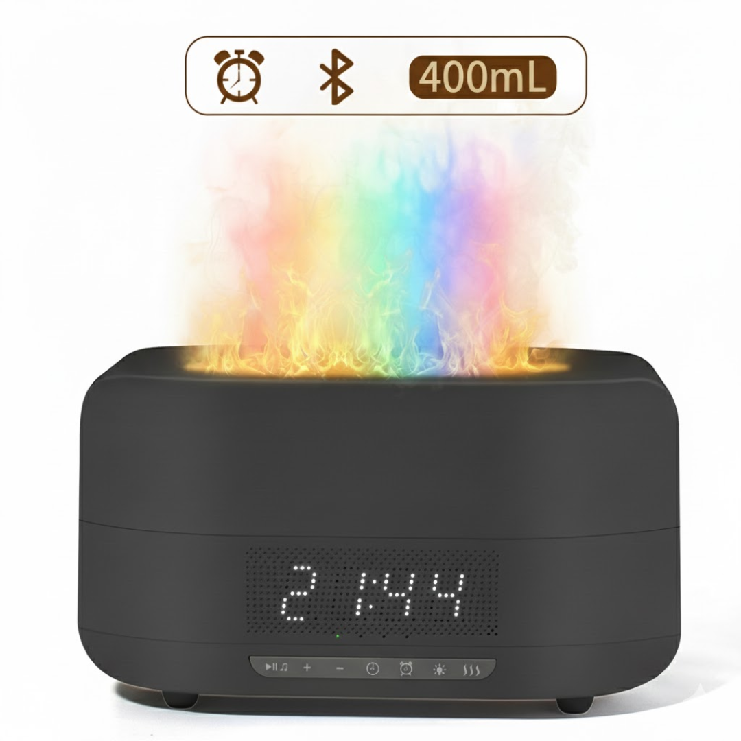 Máy khuếch tán tinh dầu Ngọn lửa có đồng hồ  tích hợp Loa Blutooth