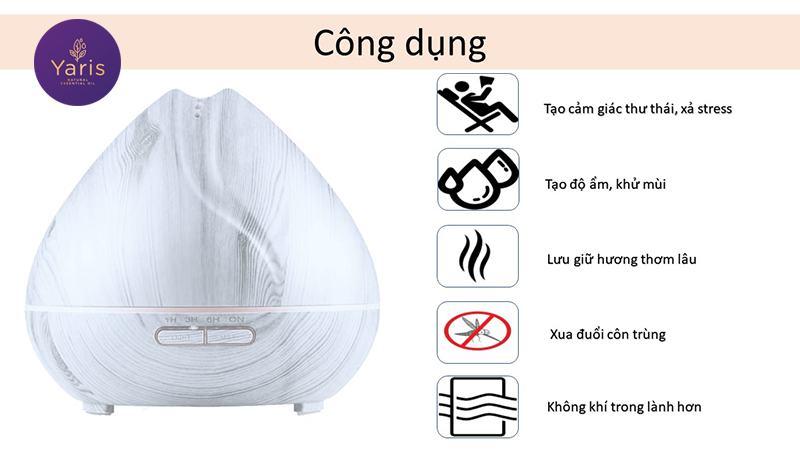 Máy Khuếch Tán Búp Sen Vân Gỗ Trắng 550ml